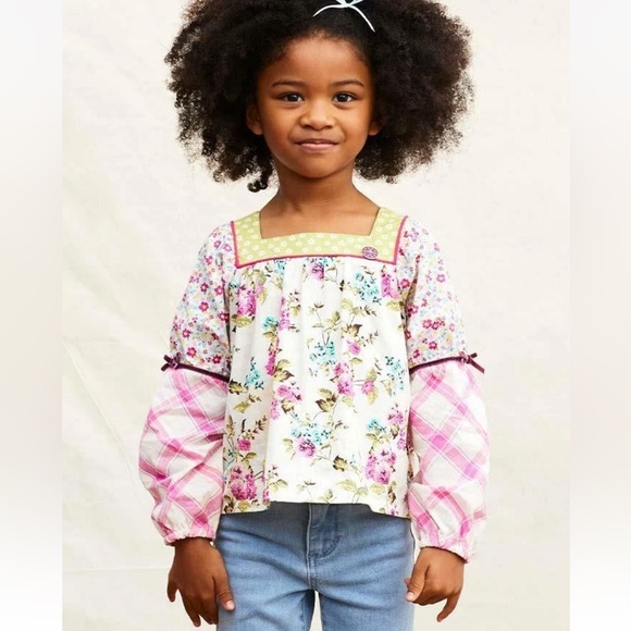 Matilda Jane Enchanted Garden Art School Mixed-Print Peasant Top Size 6 - Picture 1 of 12